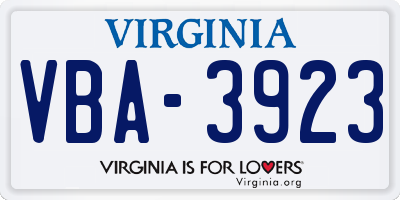 VA license plate VBA3923