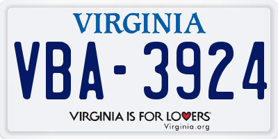 VA license plate VBA3924