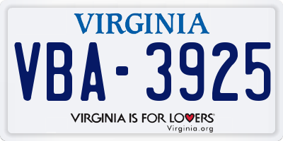 VA license plate VBA3925