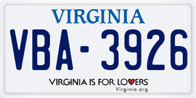 VA license plate VBA3926
