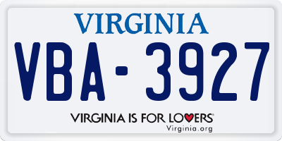 VA license plate VBA3927