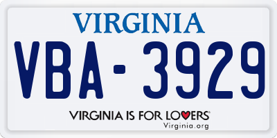 VA license plate VBA3929