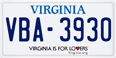 VA license plate VBA3930