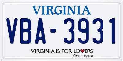 VA license plate VBA3931