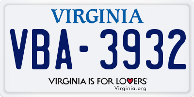 VA license plate VBA3932