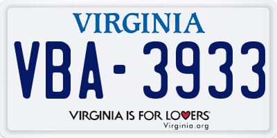 VA license plate VBA3933