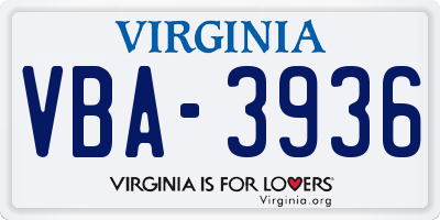 VA license plate VBA3936