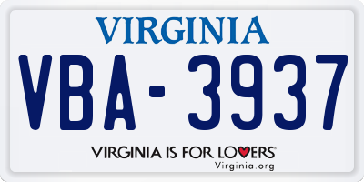 VA license plate VBA3937
