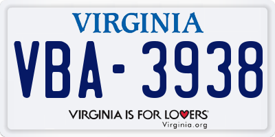 VA license plate VBA3938