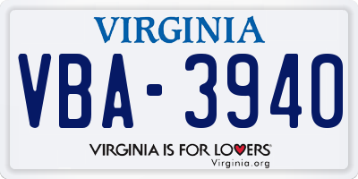 VA license plate VBA3940