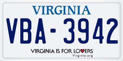 VA license plate VBA3942