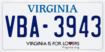 VA license plate VBA3943