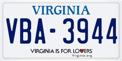 VA license plate VBA3944
