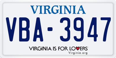 VA license plate VBA3947