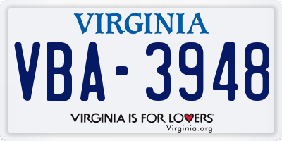 VA license plate VBA3948