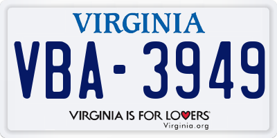 VA license plate VBA3949