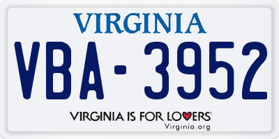 VA license plate VBA3952