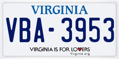 VA license plate VBA3953
