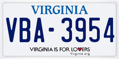 VA license plate VBA3954