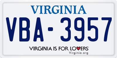 VA license plate VBA3957