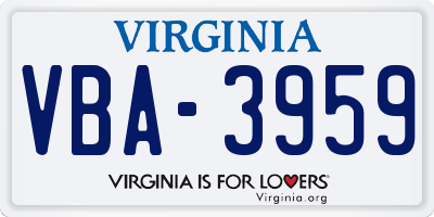 VA license plate VBA3959