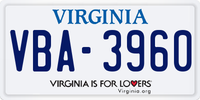 VA license plate VBA3960