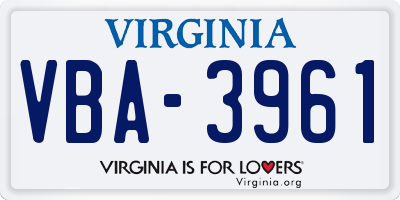 VA license plate VBA3961