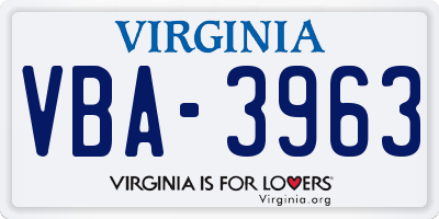 VA license plate VBA3963