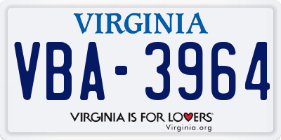 VA license plate VBA3964