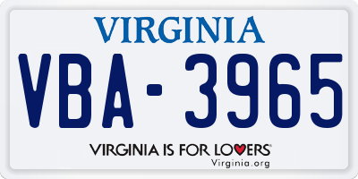 VA license plate VBA3965