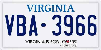 VA license plate VBA3966