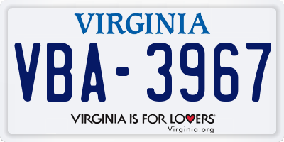 VA license plate VBA3967