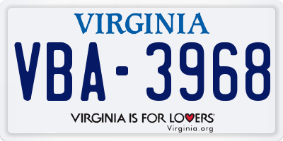 VA license plate VBA3968