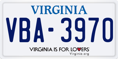 VA license plate VBA3970