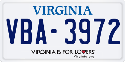 VA license plate VBA3972