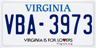 VA license plate VBA3973
