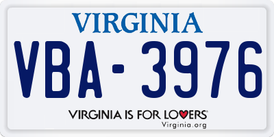 VA license plate VBA3976