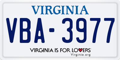 VA license plate VBA3977