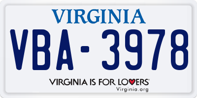 VA license plate VBA3978