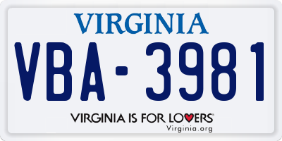 VA license plate VBA3981