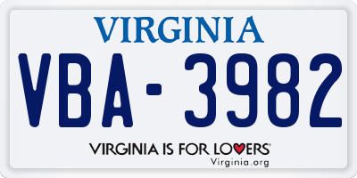 VA license plate VBA3982