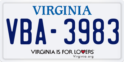 VA license plate VBA3983