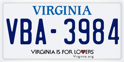 VA license plate VBA3984