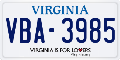 VA license plate VBA3985
