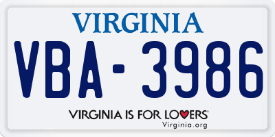 VA license plate VBA3986