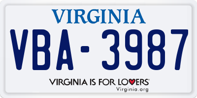 VA license plate VBA3987