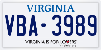VA license plate VBA3989