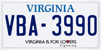 VA license plate VBA3990