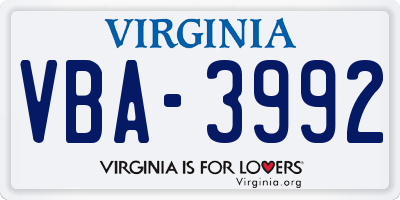 VA license plate VBA3992