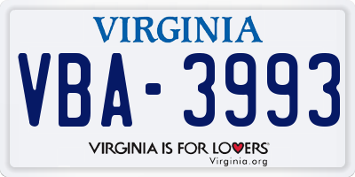VA license plate VBA3993